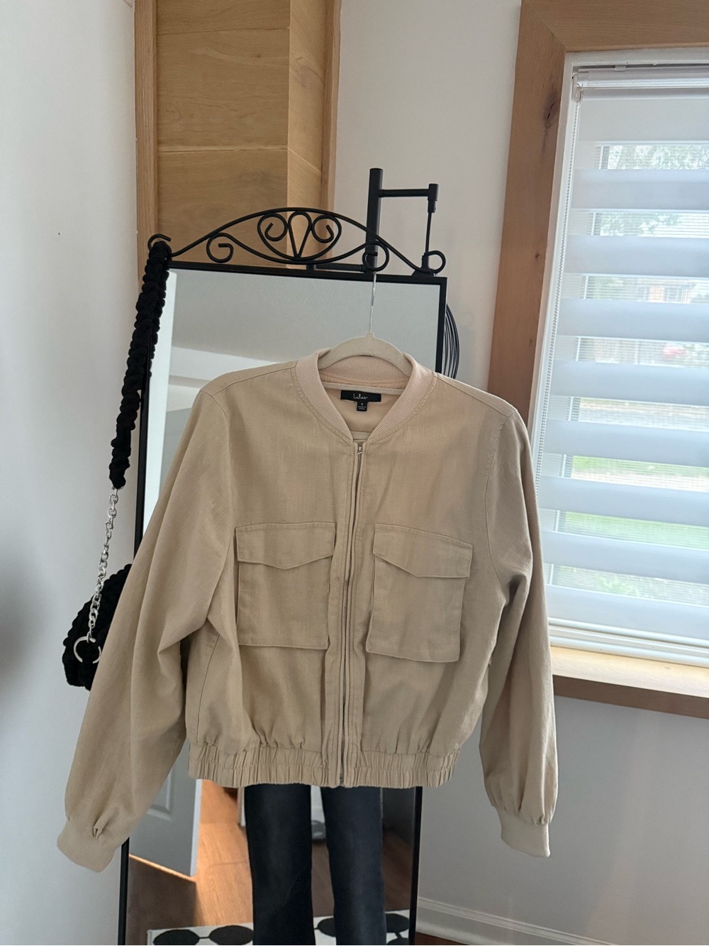 Lulu's Neutral Beige Bomber Jacket with Front Pockets